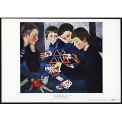 1919 SEREBRIAKOVA "House of Cards" Children Russian ART paintings 13x14 Print 