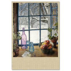 Windows Interior Wine Glass Flowers Painting by Woodward Russian Postcard
