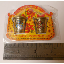 Thimble TWO BUCKET Flowers Ethnic Solid Brass Metal Russian Souvenir Collection