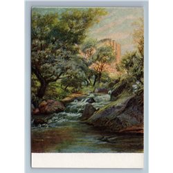 1957 AZAT RIVER GARNI Waterfall by Armenia Artist Gyurjian Art Vintage Postcard