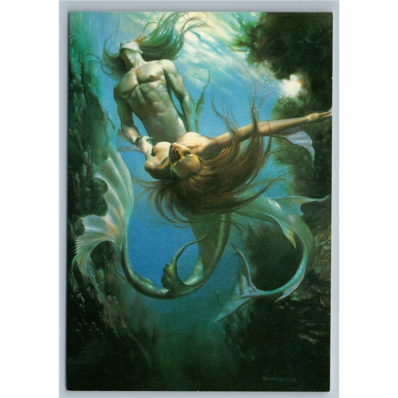 BORIS VALLEJO Mermaid n man Underwater Kingdom Fantasy Nude Russian postcard