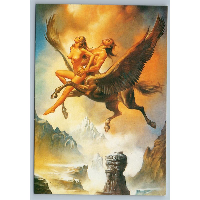 BORIS VALLEJO Flying with Pegasus Fantasy Nude Girl Erotica Russian postcard