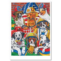 FUNNY DOGs Firefighters Rescuers Comic by Jenny Newland MODERN Postcard