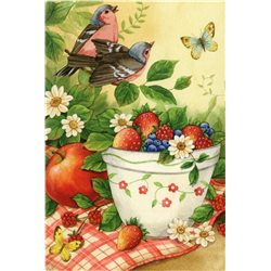 BIRDS and FLOWERS berries Apple by Jane Maday Floral art Russia Modern Postcard