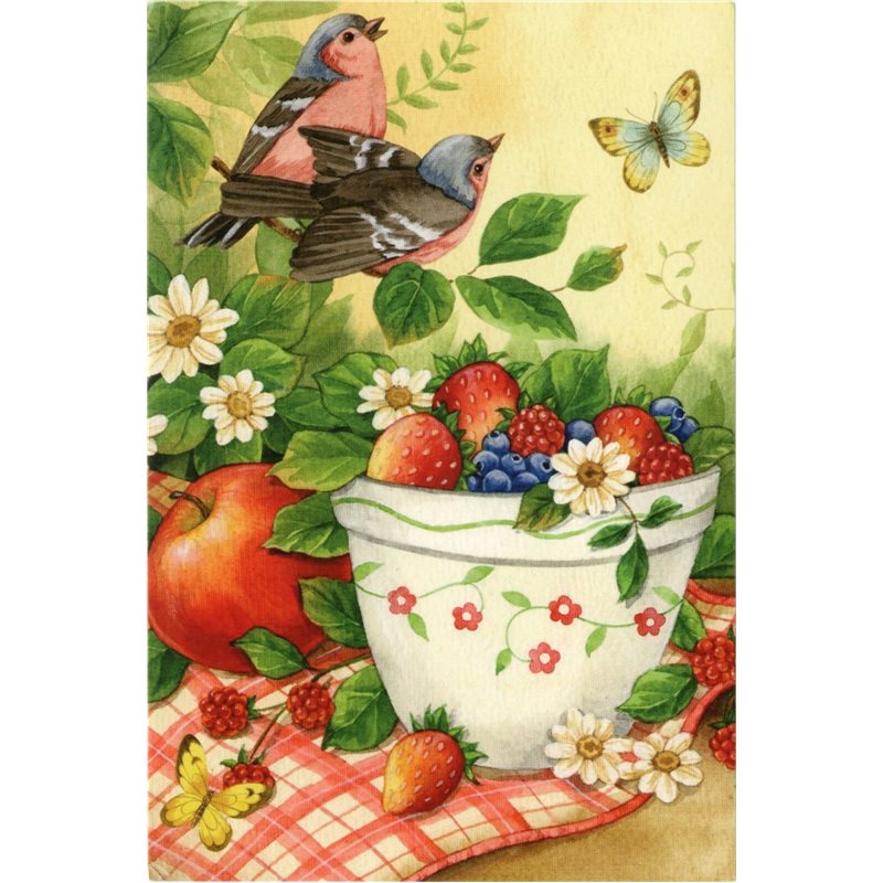BIRDS and FLOWERS berries Apple by Jane Maday Floral art Russia Modern Postcard