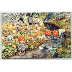 GNOMES DWARF Children of Forest River Fantasy by Elsa Beskow NEW MDRN Postcard