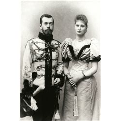 Emperor Nicholas II with his bride Alice Hesse Russian Romanov Royalty Postcard