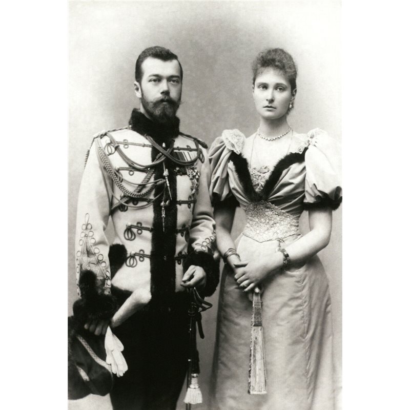 Emperor Nicholas II with his bride Alice Hesse Russian Romanov Royalty Postcard