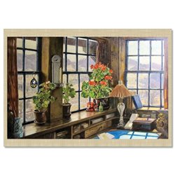 ART LIFE Windows Interior Lamp Flowers Painting by Woodward Russian Postcard