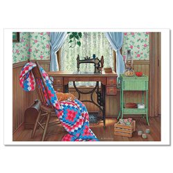 Sewing machine Red Cat on Chair Workshop Sew Windows Russian Postcard