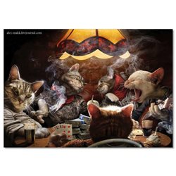 CATS playing cards Smoking Funny Comic Party Humor Russian Modern Postcard