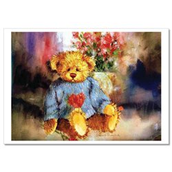 TEDDY BEAR TOY Vase Flowers Heart by Sherwood Russian Modern Postcard