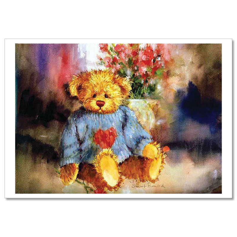 TEDDY BEAR TOY Vase Flowers Heart by Sherwood Russian Modern Postcard