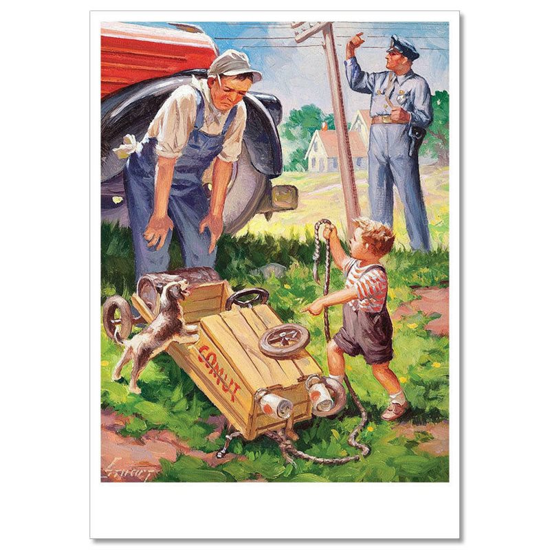 LITTLE BOY car accident Dog Policeman Funny Humor Russian Modern Postcard