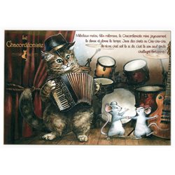 CAT Accordionist Mouse Mice by France Severine Pineaux Russian Modern Postcard