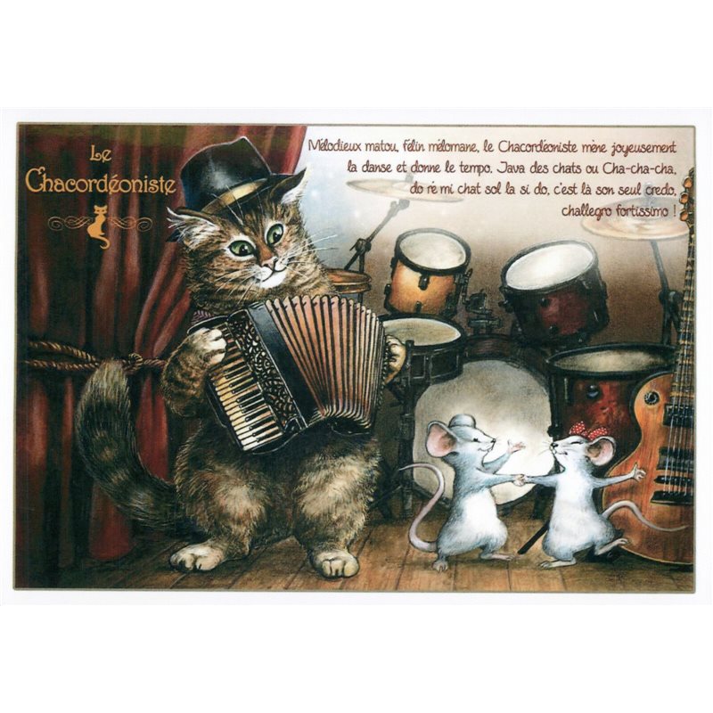 CAT Accordionist Mouse Mice by France Severine Pineaux Russian Modern Postcard