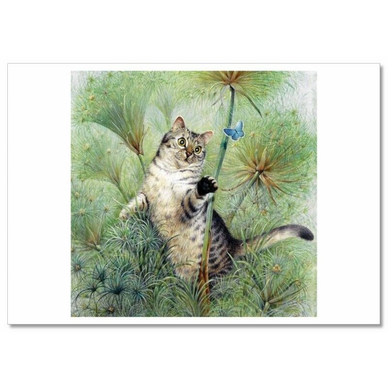 FUNNY CAT catches a butterfly in Garden by Ivory NEW Russian Postcard