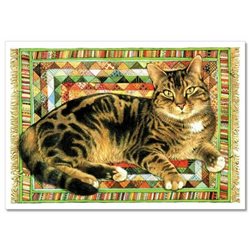Striped CAT on carpet Pattern Design by Ivory NEW Russian Postcard