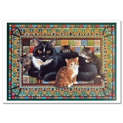 CAT Mom woth Kittens on carpet Pattern Design by Ivory NEW Russian Postcard