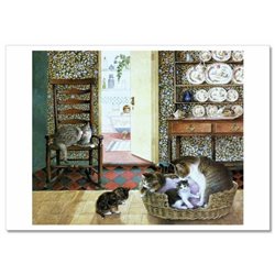 CAT and Kittens in Basket Interior Porcelain by Ivory NEW Russian Postcard
