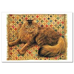CUTE Fluffy Fury CAT on Carpet Pattern by Ivory NEW Russian Postcard