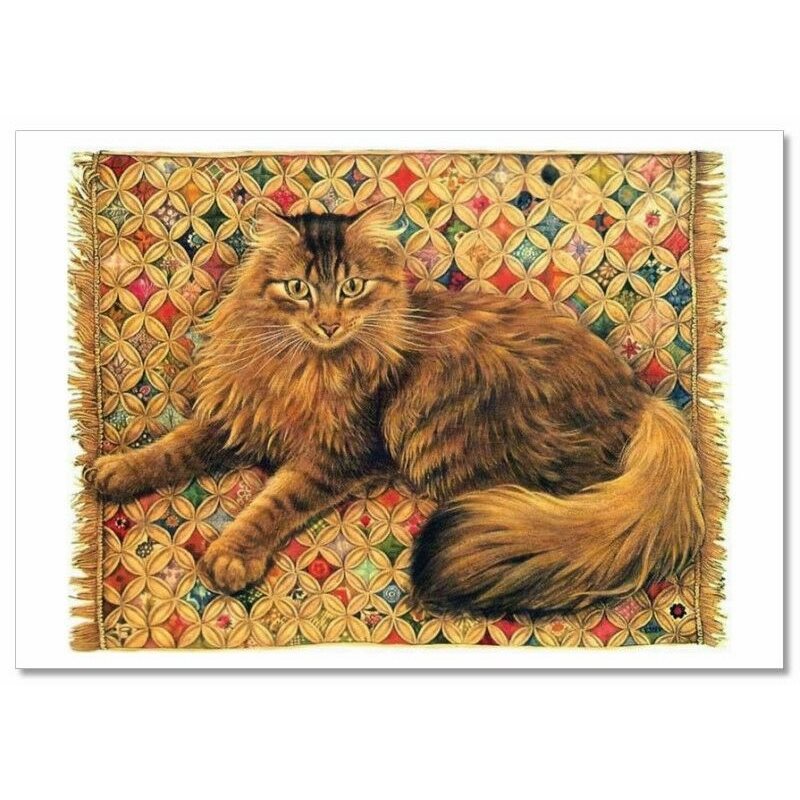 CUTE Fluffy Fury CAT on Carpet Pattern by Ivory NEW Russian Postcard