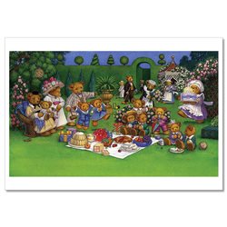 Family TEDDY BEAR  Children's Birthday Picnic Garden NEW Russian Postcard