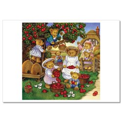 TEDDY BEAR pick apples in the garden Harvest NEW Russian Postcard