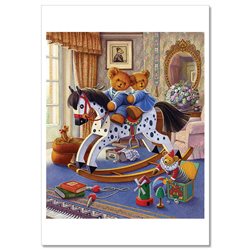 TEDDY BEAR ride a wooden horse Toys children's room NEW Russian Postcard