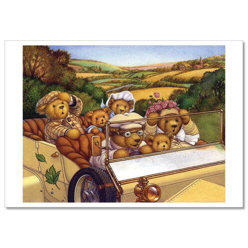 TEDDY BEAR ride by Old Car FUNNY NEW Russian Postcard