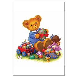 TEDDY BEAR Boy with Easter Eggs NEW Russian Postcard