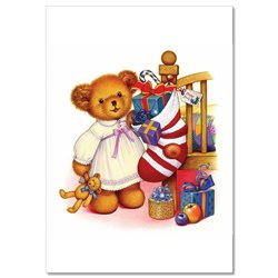 TEDDY BEAR Girl with Christmas Gifts TOYS in Sock NEW Russian Postcard
