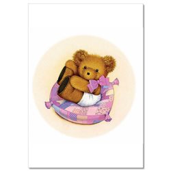 Cute TEDDY BEAR Girl Baby with Pink Bow on the pillow NEW Russian Postcard