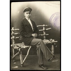 1910s Handsome Boy Man Glasses birch bench Old Fashion GAY Russian antique photo