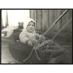 1950s Pretty little KID in baby carriage Old Fashion Soviet USSR Russian photo