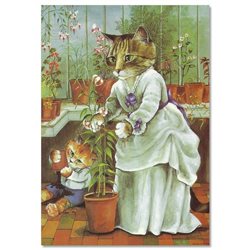 Victorian CAT LADY with Baby in Garden by Susan Herbert NEW Modern Postcard