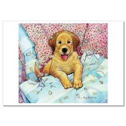 DOG Puppy tore a pillow Feathers Pooh Funny Cute Russian Modern Postcard