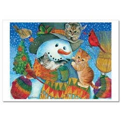 CAT Kitten and Snowman in Scarf Christmas Funny Cute Russian Modern Postcard