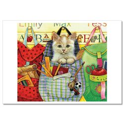 CAT Kitten and school supplies Crayons backpack ABCD Russian Modern Postcard