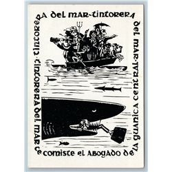 1962 Delorro Humor Shark swallowed a bureaucrat Puerto Rico old Russian postcard