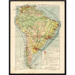 1930 MAP of South America Brazil Argentina Bolivia by GGK VSNH USSR Soviet Rare