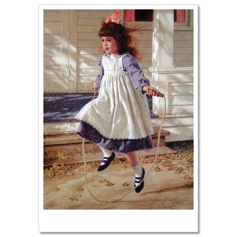 Cute LITTLE GIRL playing jump rope JIM DALY KIDS ART Modern Postcard