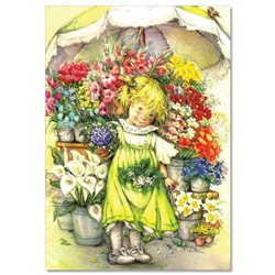 Lisi MARTIN~ LITTLE GIRL flower seller Bouquets ART KIDS postcard
