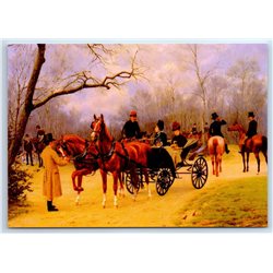 Carriage ride in Park Horses LADY & GENTLEMEN by Goubie New Unposted Postcard