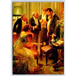 GALA EVENING LADY & GENTLEMEN Tea Party by Guillaume New Unposted Postcard
