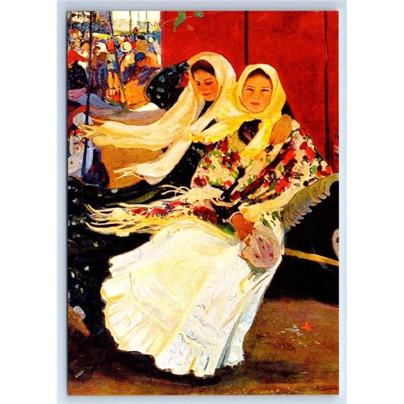 YOUNG GIRLS in Russian Ethnic Shawl OLD Fashion New Unposted Postcard