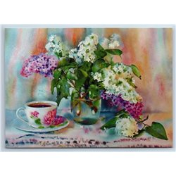LILAC MORNING Tea Party CUP Porcelain New Unposted Postcard