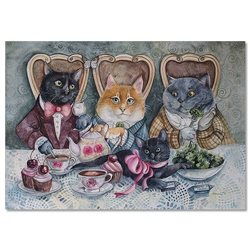 CAT NOBLES tea party Kettle sweets by Plovetskaya Russian MODERN Postcard