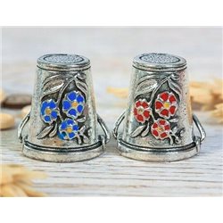 Thimbles TWO BUCKET Flowers Ethnic Solid Brass Metal Russian Souvenir Collection