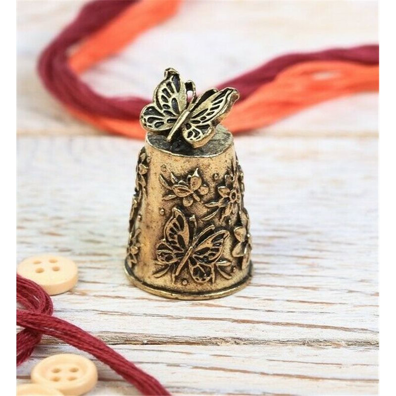 Thimble BUTTERFLY & FLOWERS Solid Brass Metal Russian Souvenir Collection